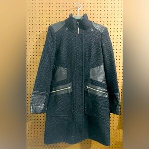 Via Spiga Navy Blue Wool and Leather Coat